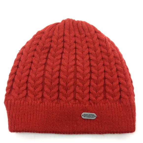 Duluth Trading Co Accessories - Duluth Women OS Red Cable Knit Beanie Ruched Hat Cap Acrylic Stretch Winter Warm